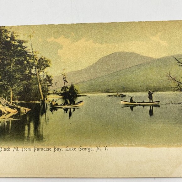 Vtg Lake George NY Postcard Black Mt From Paradise Bay Canoeing Undivided Back - Picture 5 of 9
